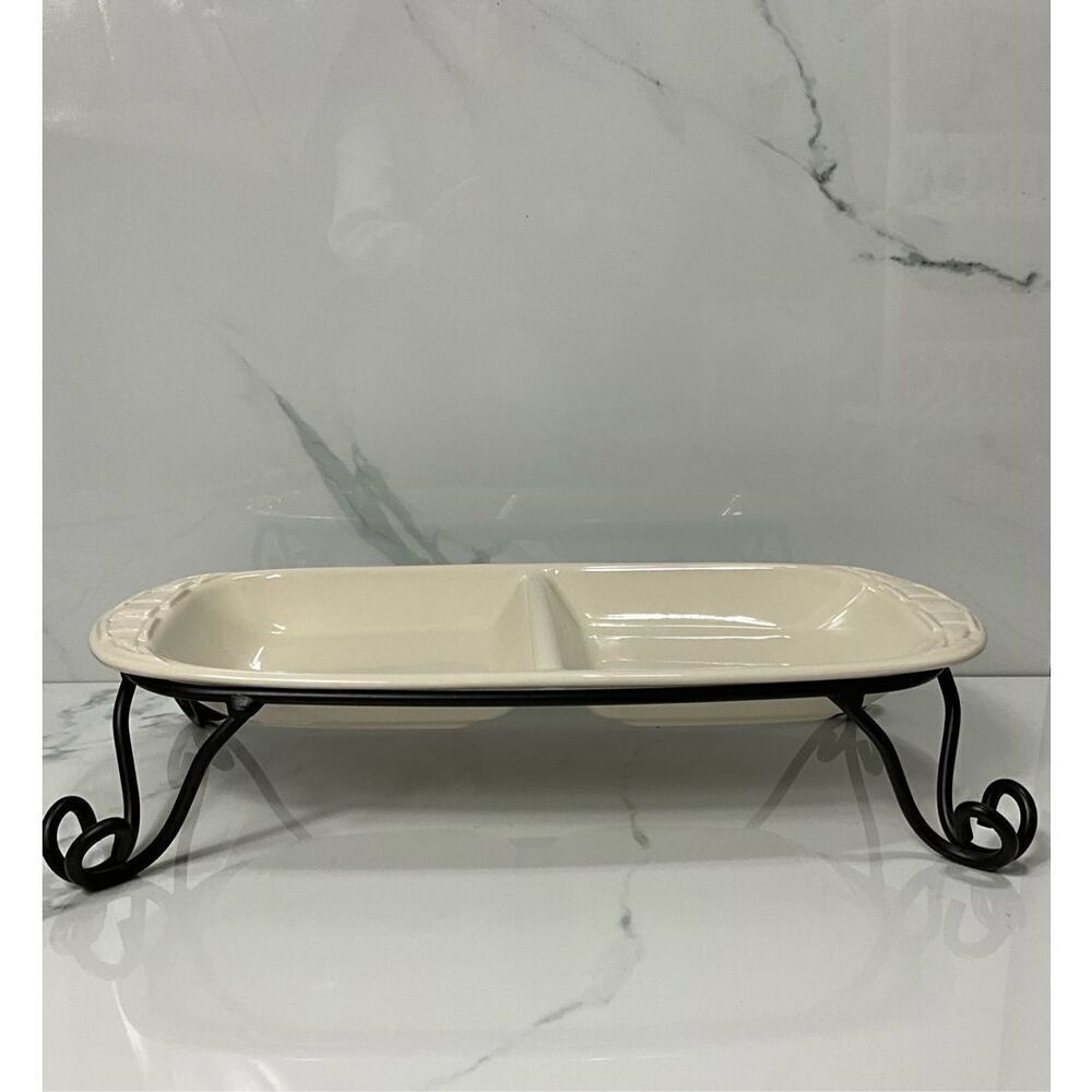 LONGABERGER Rectangle Divided Relish Dish with Stand